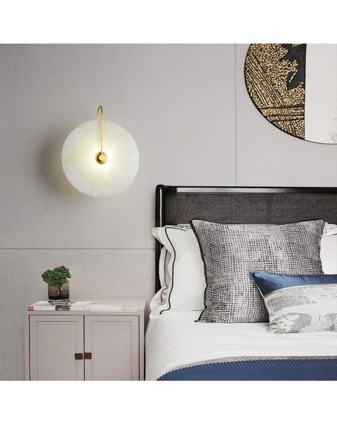 Scandinavian marble modern minimalist bedside lamp full copper new Chinese bedroom creative background wall living room aisle wall lamps
