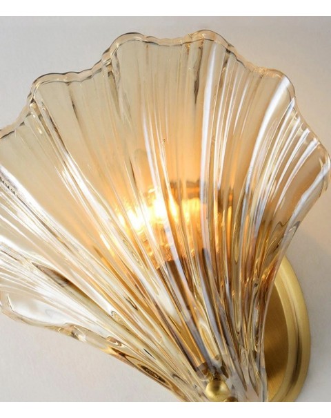 Shell wall lamp all copper light luxury living room background wall bedside personalised creative bedroom copper light