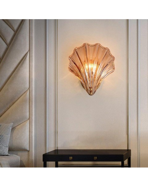 Shell wall lamp all copper light luxury living room background wall bedside personalised creative bedroom copper light