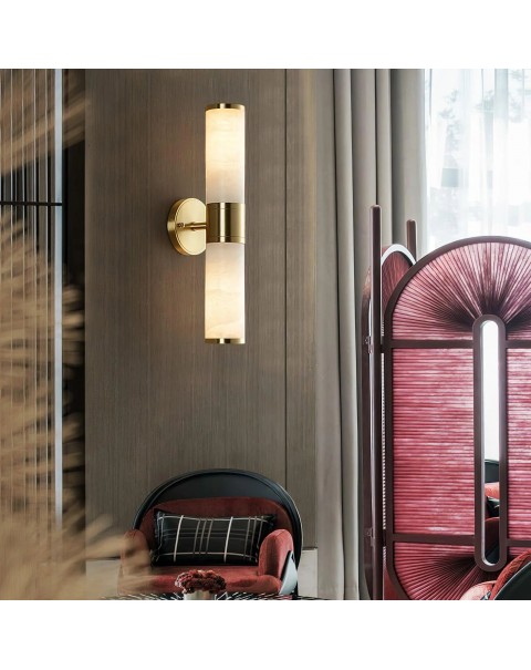 Modern simple light luxury hotel guest room living room bathroom aisle dining room natural marble copper bedroom bedside wall sconce