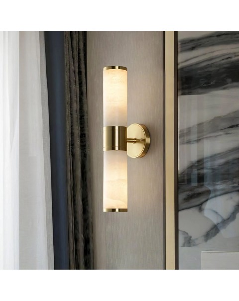 Modern simple light luxury hotel guest room living room bathroom aisle dining room natural marble copper bedroom bedside wall sconce