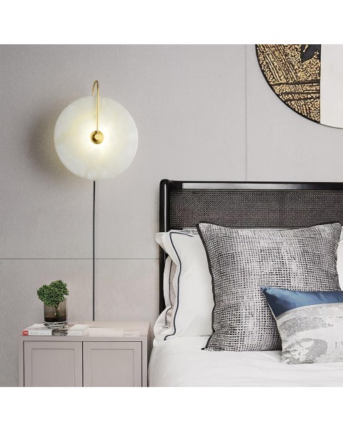 Scandinavian marble modern minimalist bedside lamp full copper new Chinese bedroom creative background wall living room aisle wall lamps