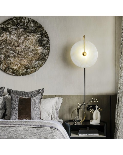 Scandinavian marble modern minimalist bedside lamp full copper new Chinese bedroom creative background wall living room aisle wall lamps