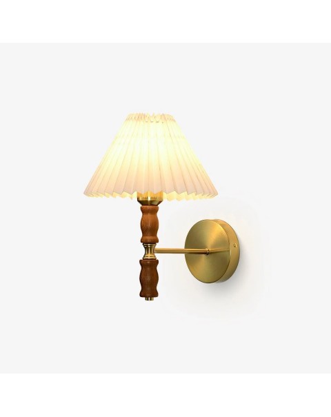Scandinavian Japanese solid wood bedroom bedside wall lamp French retro iron net red pleated bedroom living room background light