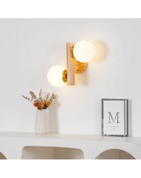 Log style magic beans wall lamp simple modern living room universal double head wall lamp Japanese retro B&B room wall lamps