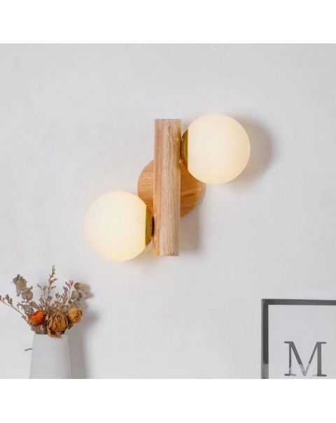 Log style magic beans wall lamp simple modern living room universal double head wall lamp Japanese retro B&B room wall lamps