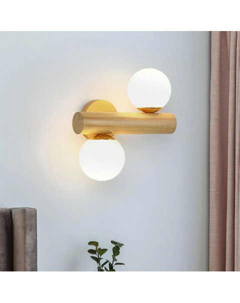 Log style magic beans wall lamp simple modern living room universal double head wall lamp Japanese retro B&B room wall lamps