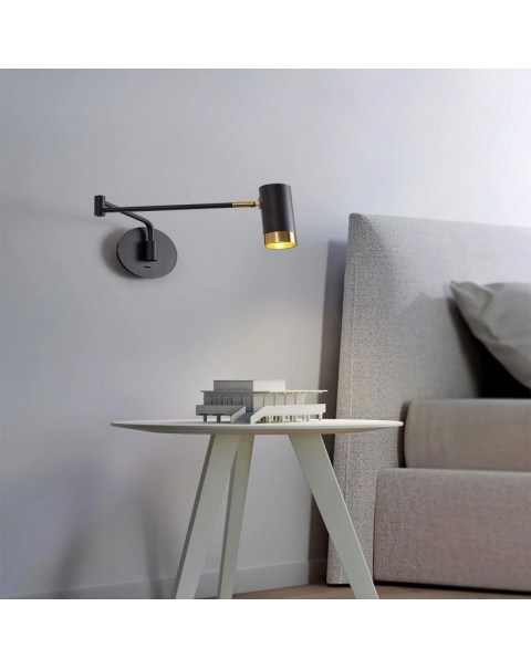 Rocking arm wall lamp bedroom bedside lamp reading rotating folding telescopic long pole long arm with switch computer desk reading light