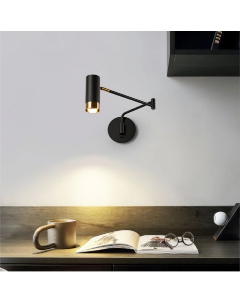 Rocking arm wall lamp bedroom bedside lamp reading rotating folding telescopic long pole long arm with switch computer desk reading light
