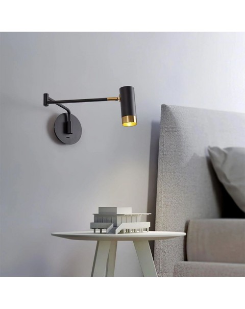 Rocking arm wall lamp bedroom bedside lamp reading rotating folding telescopic long pole long arm with switch computer desk reading light