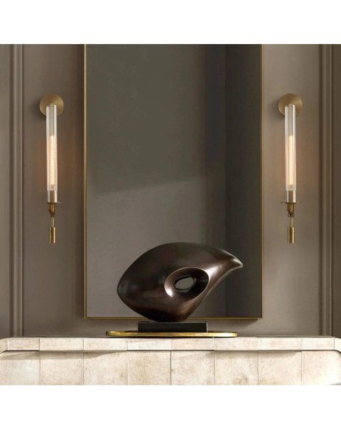 Post-modern Scandinavian simple light luxury wall lamp TV background wall retro living room aisle all copper bedroom bedside lamps and lanterns