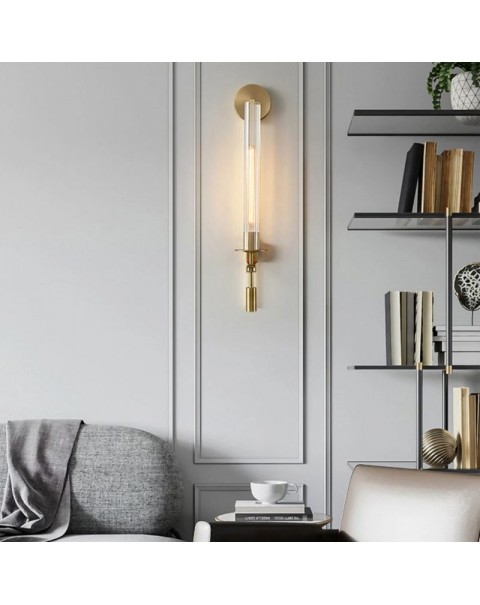 Post-modern Scandinavian simple light luxury wall lamp TV background wall retro living room aisle all copper bedroom bedside lamps and lanterns