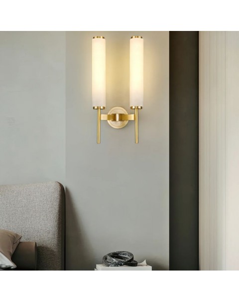 The entrance background wall lamp marble Scandinavian simple light luxury hotel B&B living room bedroom bedside full copper wall lamp Chinese style