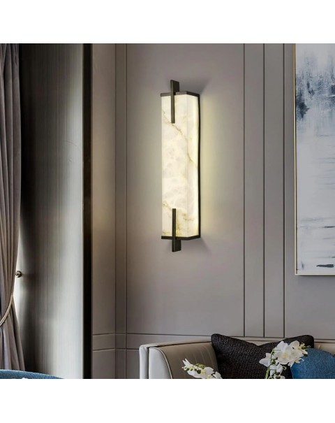 New Chinese style all copper Yunshi wall lamp long staircase living room TV background wall lamp net red creative bedroom bedside lamps