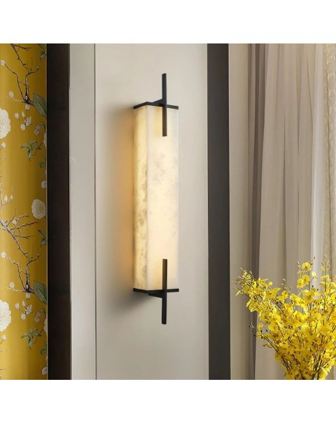 New Chinese style all copper Yunshi wall lamp long staircase living room TV background wall lamp net red creative bedroom bedside lamps