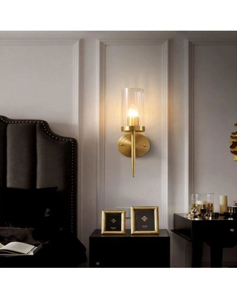 Minimalist light luxury all copper long wall lamp modern minimalist bedroom bedside designer living room TV background wall lights