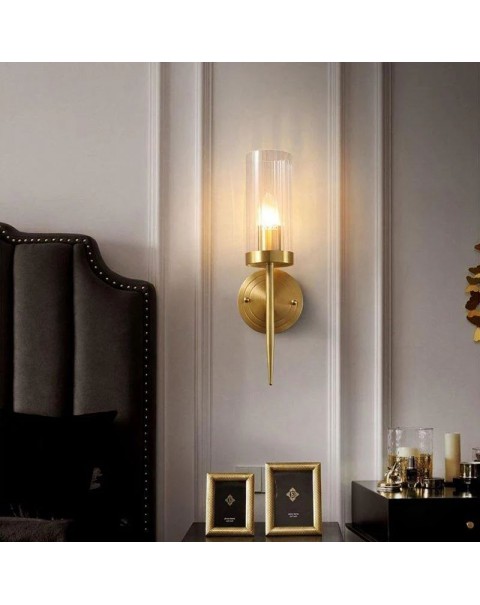 Minimalist light luxury all copper long wall lamp modern minimalist bedroom bedside designer living room TV background wall lights