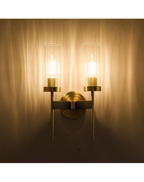 Minimalist light luxury all copper long wall lamp modern minimalist bedroom bedside designer living room TV background wall lights