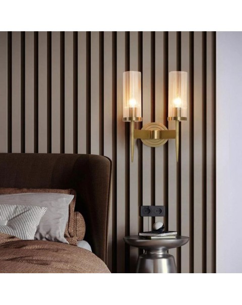 Minimalist light luxury all copper long wall lamp modern minimalist bedroom bedside designer living room TV background wall lights