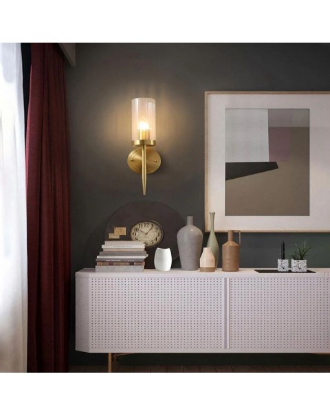 Minimalist light luxury all copper long wall lamp modern minimalist bedroom bedside designer living room TV background wall lights