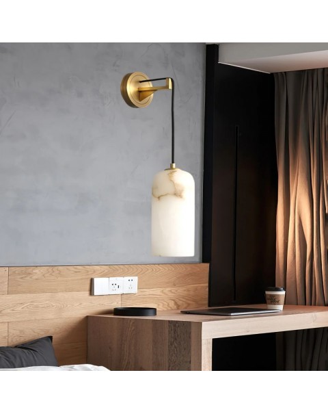 Living room bedroom bedside Spanish imported marble simple Scandinavian light luxury chandelier aisle B&B full copper wall lamps