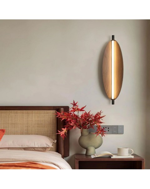 Medieval wabi-sabi style retro living room bedroom bedside entryway aisle B&B cafe wood grain leaf design wall sconce
