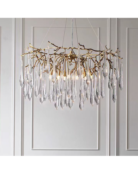 Light luxury crystal chandelier post-modern living room dining room bedroom American vintage French antique full copper branch water drop light
