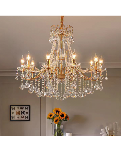 Light luxury crystal French retro senior sense 2024 new dining room atmosphere antique bedroom American living room chandelier