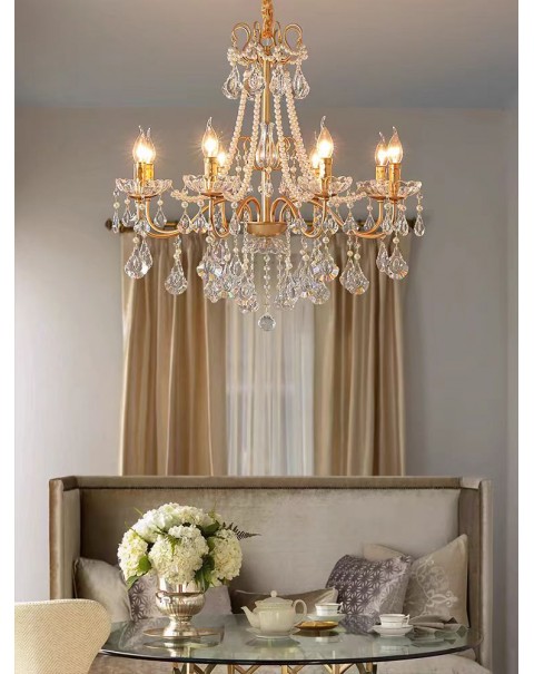 Light luxury crystal French retro senior sense 2024 new dining room atmosphere antique bedroom American living room chandelier