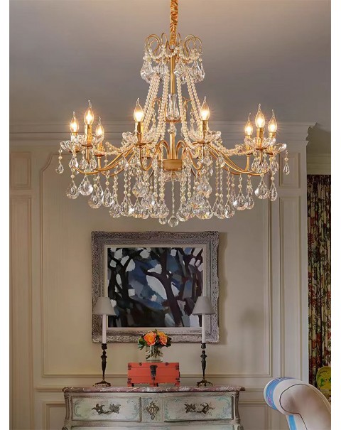 Light luxury crystal French retro senior sense 2024 new dining room atmosphere antique bedroom American living room chandelier