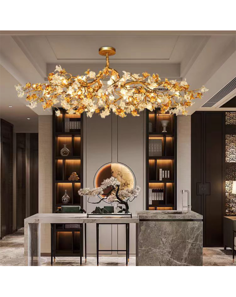 Full copper ceiling lamp living room crystal lamp tea room modern light luxury Chinese bedroom art high-end atmosphere dining room chandelier