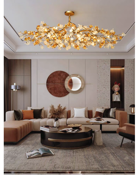 Full copper ceiling lamp living room crystal lamp tea room modern light luxury Chinese bedroom art high-end atmosphere dining room chandelier