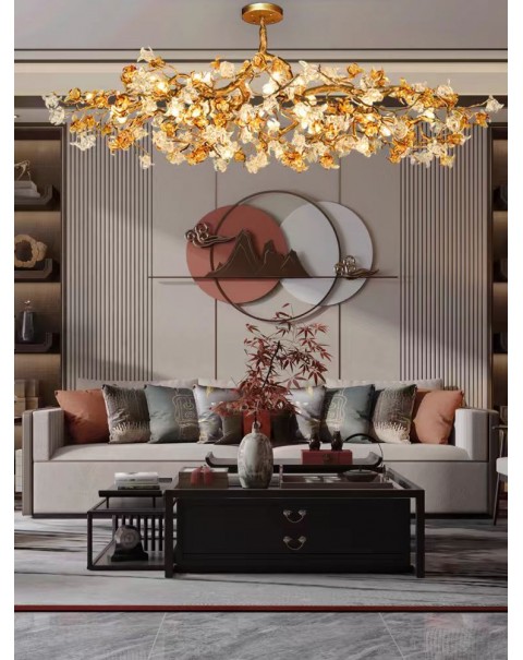 Full copper ceiling lamp living room crystal lamp tea room modern light luxury Chinese bedroom art high-end atmosphere dining room chandelier