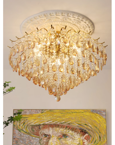 French living room ceiling light crystal amber clear light post-modern light luxury master bedroom dining room 2024 new lamps and lanterns