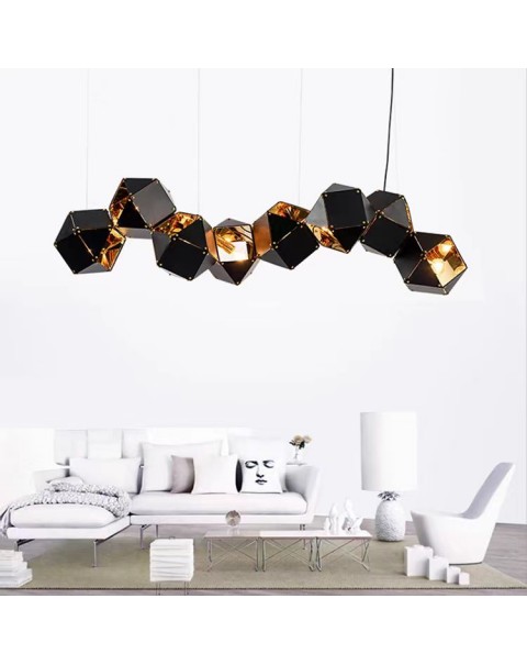 Long dining room chandelier modern simple creative personality metal multi-head DNA molecular structure bar chandelier Scandinavia