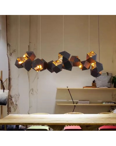 Long dining room chandelier modern simple creative personality metal multi-head DNA molecular structure bar chandelier Scandinavia