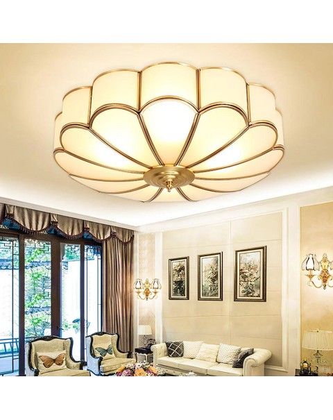 European style all copper bedroom ceiling light led lamps and lanterns round living room lights simple modern American study lights balcony lights