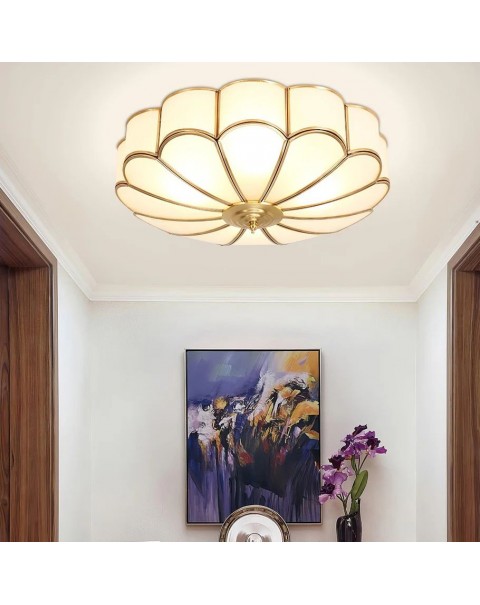 European style all copper bedroom ceiling light led lamps and lanterns round living room lights simple modern American study lights balcony lights