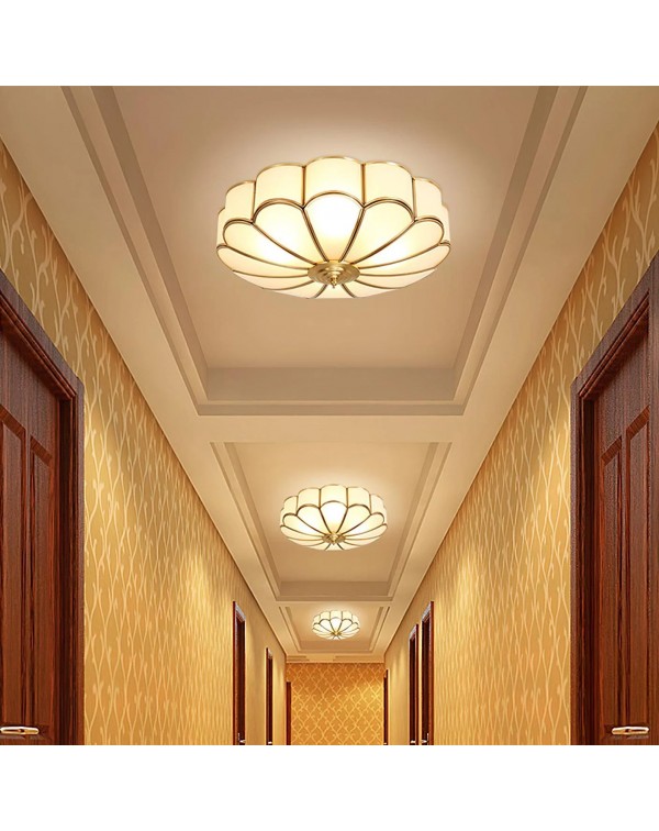 European style all copper bedroom ceiling light le...