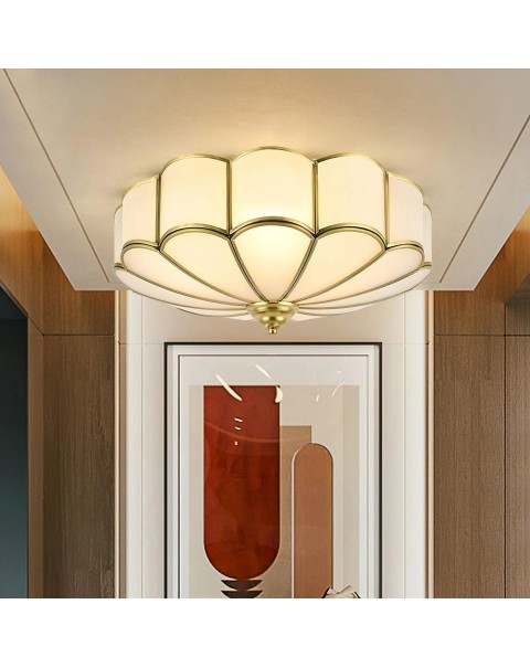 European style all copper bedroom ceiling light led lamps and lanterns round living room lights simple modern American study lights balcony lights