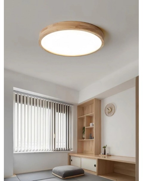 Log living room ultra-thin solid wood ceiling light bedroom lamp round simple Scandinavian style balcony Japanese lamps and lanterns