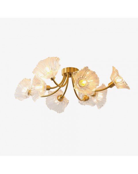 Full copper lotus leaf living room chandelier French light luxury glass ceiling lamps and lanterns Japanese retro study dining room master bedroom light