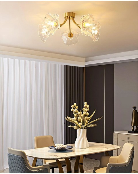 Full copper lotus leaf living room chandelier French light luxury glass ceiling lamps and lanterns Japanese retro study dining room master bedroom light