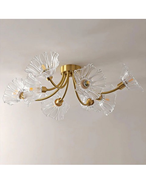 Full copper lotus leaf living room chandelier French light luxury glass ceiling lamps and lanterns Japanese retro study dining room master bedroom light