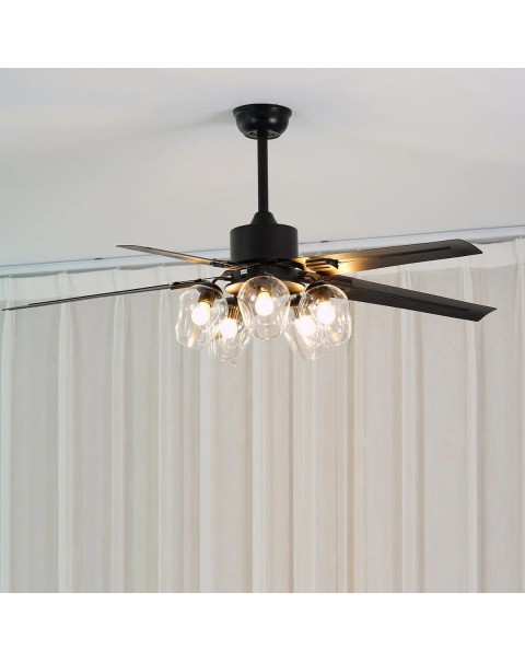 Frequency conversion mute retro electric fan light industrial wind ceiling fan light restaurant living room household iron blade magic beans American chandelier