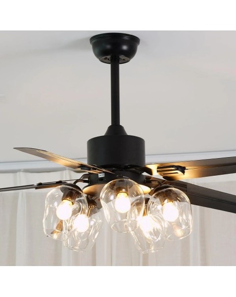 Frequency conversion mute retro electric fan light industrial wind ceiling fan light restaurant living room household iron blade magic beans American chandelier