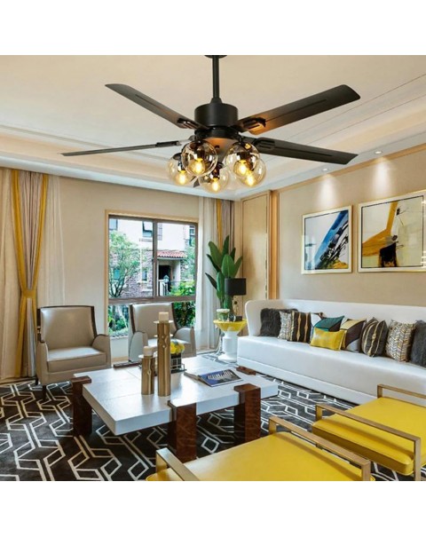 Frequency conversion mute retro electric fan light industrial wind ceiling fan light restaurant living room household iron blade magic beans American chandelier