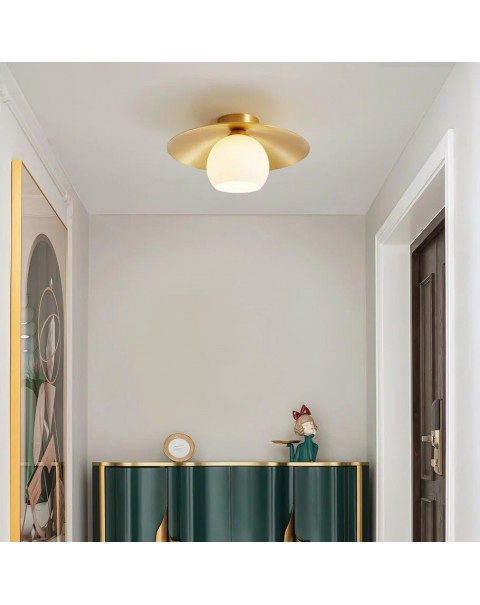 Scandinavian brass glass ceiling light foyer entry corridor aisle light retro balcony cloakroom flower light