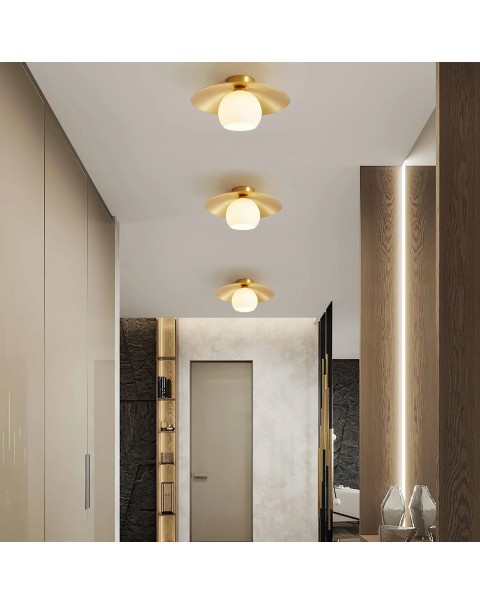 Scandinavian brass glass ceiling light foyer entry corridor aisle light retro balcony cloakroom flower light
