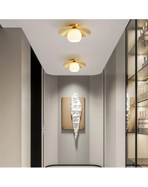 Scandinavian brass glass ceiling light foyer entry corridor aisle light retro balcony cloakroom flower light